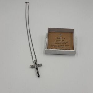 Silver Tone Cross Necklace with Joshua 1:9